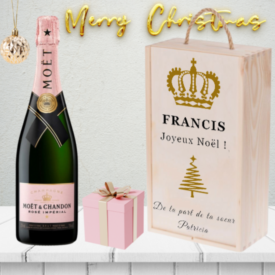 Champagne personnalisé Baptême - Coffret Vin blanc Cadeau Entreprise